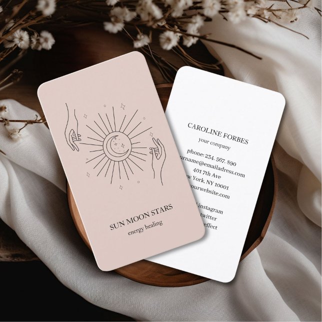 Minimalistic sun moon star Business card (Minimalistic sun moon star light-brown Business card)