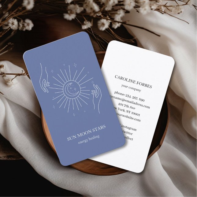 Minimalistic sun moon star Business card (Minimalistic sun moon star blue Business card)