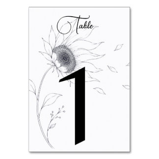 Minimalistic Sunflower Wedding Table Numbers