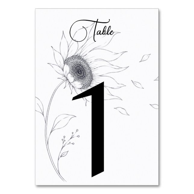 Minimalistic Sunflower Wedding Table Numbers (Front)