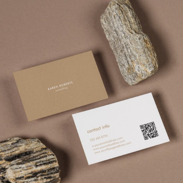 Minimalistic Tan Linen White Typography Business Card (Creator Uploaded)