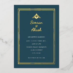 Minimalistic teal and gold frame indian wedding