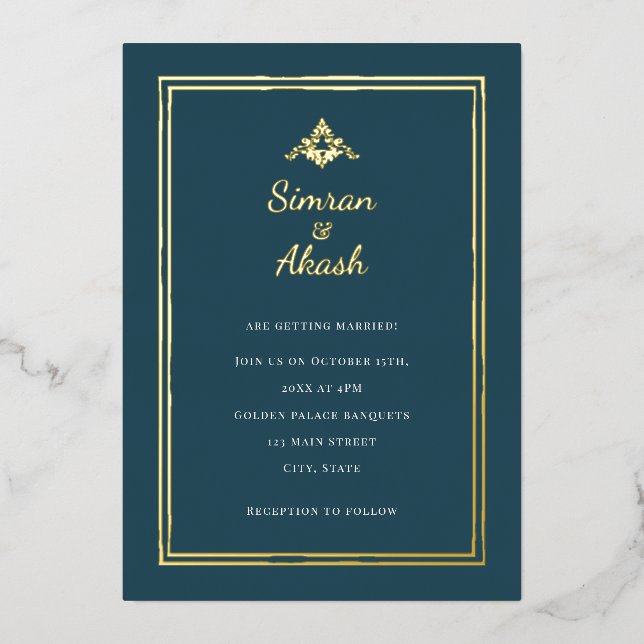 Minimalistic teal and gold frame indian wedding (Front)