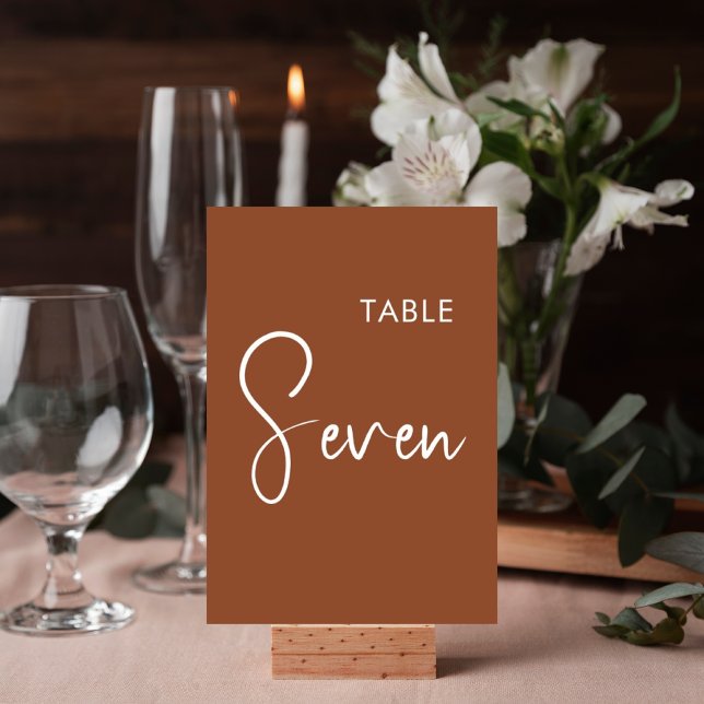 Minimalistic terracotta elegant table number sign (Creator Uploaded)