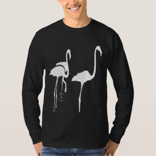 Minimalistic Three Flamingos White Silhouette Vect T-Shirt