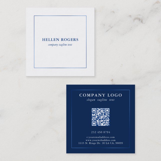 Minimalistic tin blue border square business card (Front/Back)