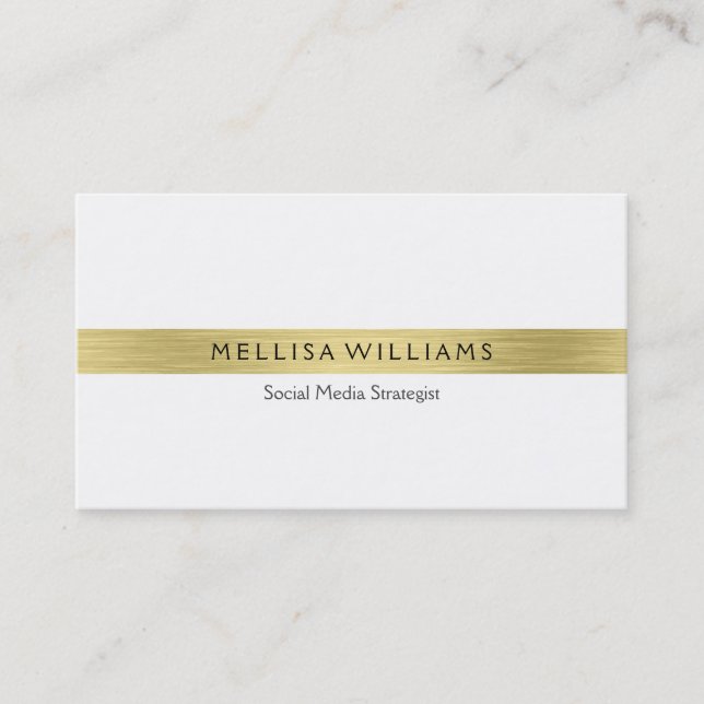 Minimalistic tin metallic gold stripes on white business card (Front)