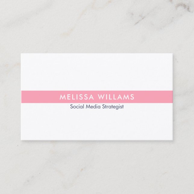 Minimalistic Tin Pink Stripes On White Business Card (Front)