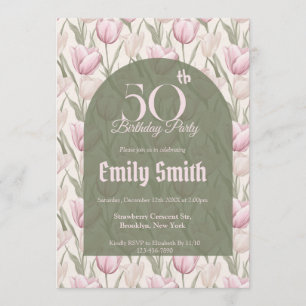 Minimalistic Tulip Themed Custom Birthday Invitation