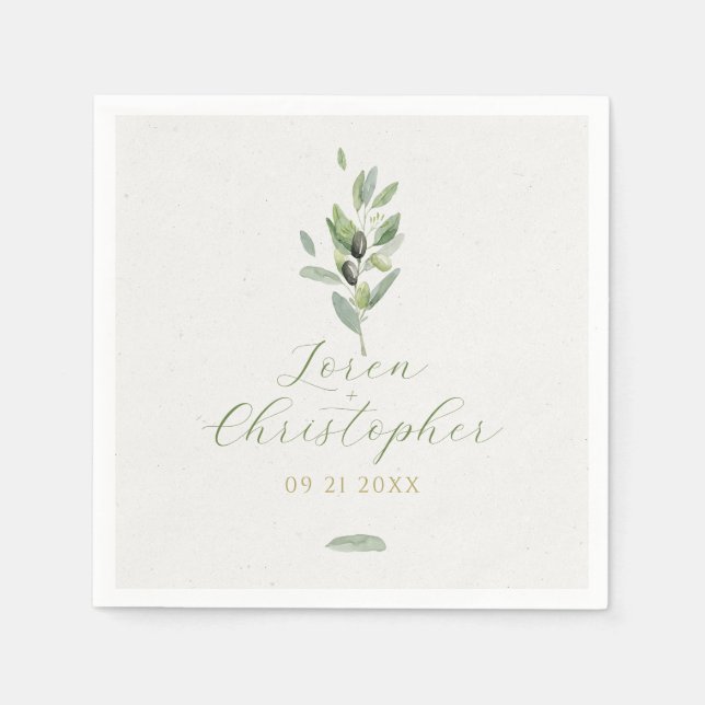  Minimalistic Tuscany Olive Leaves Branch Napkin (Front)