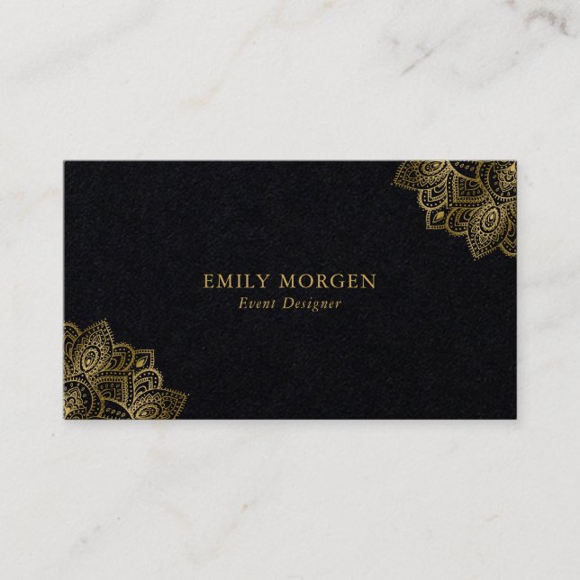 Minimalistic Typography Gold Tribal Paisley Accent Business Card (Front)