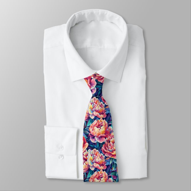 Minimalistic Valentine Gifts For Boyfriend Peonies Tie (Tied)