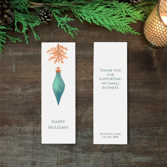 Minimalistic Watercolor Business Holiday Promo  (Business card or book mark minis happy holiday original watercolor Christmas bauble thank you)