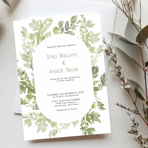 Minimalistic watercolor green wedding invitation