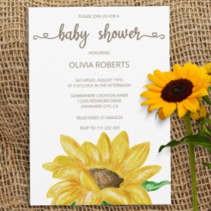 Minimalistic Watercolor Sunflower Baby Shower Invitation