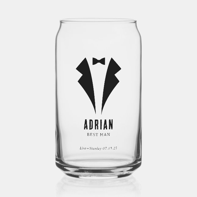 Minimalistic Wedding Best Man Name Black Can Glass (Front)
