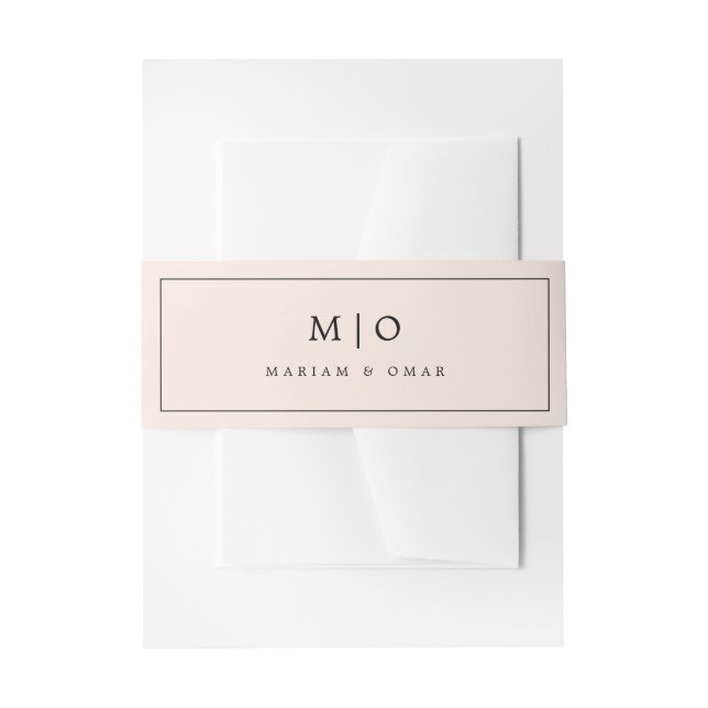 Minimalistic Whipped Peach Monogram Wedding Invitation Belly Band (Front Example)
