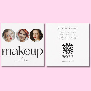 Minimalistic White 3 Photo MUA QR Code Socials Square Business Card