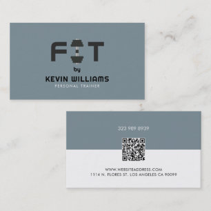 Minimalistic White and Blue-grey Fitness Trainer Business Card