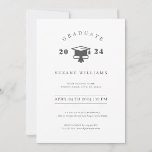Minimalistic White and Grey Graduation Party Invitation