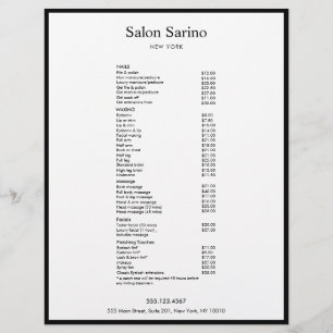 Minimalistic White Beauty Salon Service Menu
