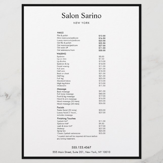 Minimalistic White Beauty Salon Service Menu (Front)