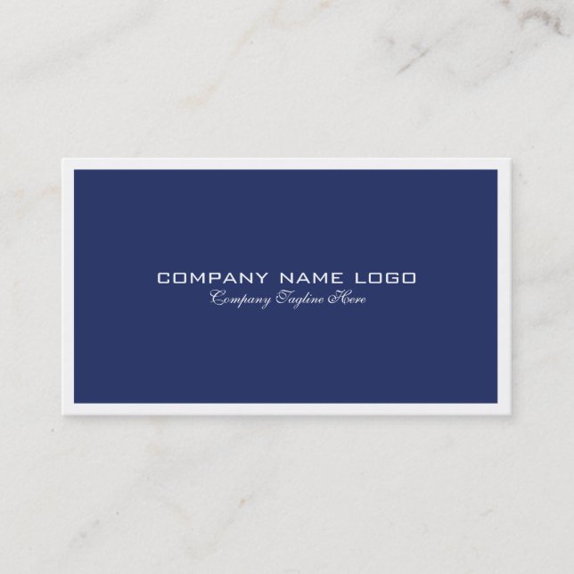 Minimalistic white Border On Navy-blue Background Business Card (Front)