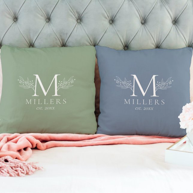 Minimalistic White Botanical Monogram  Cushion (Creator Uploaded)