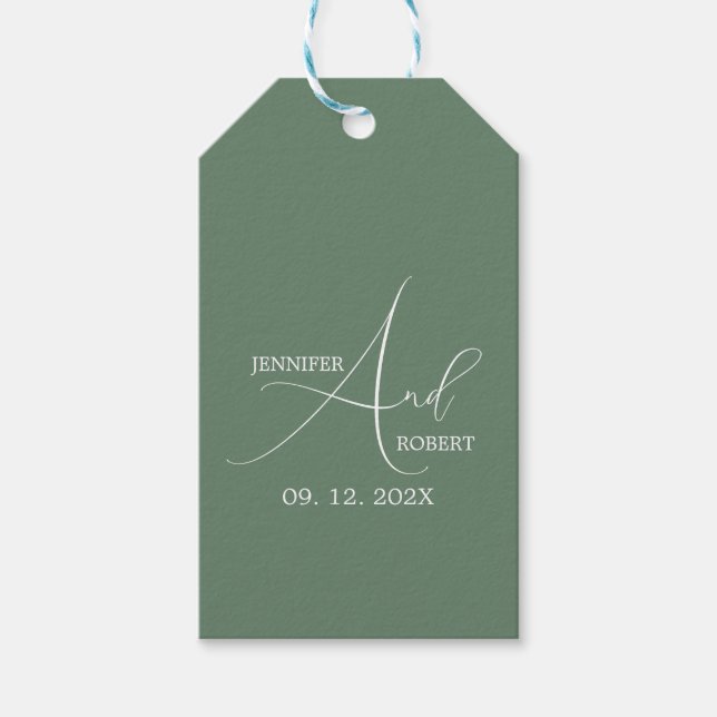 Minimalistic White Calligraphy Wedding Gift Tag (Front)