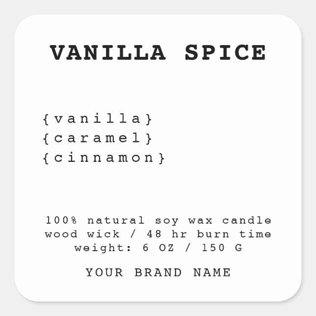 Minimalistic white candle label (Front)