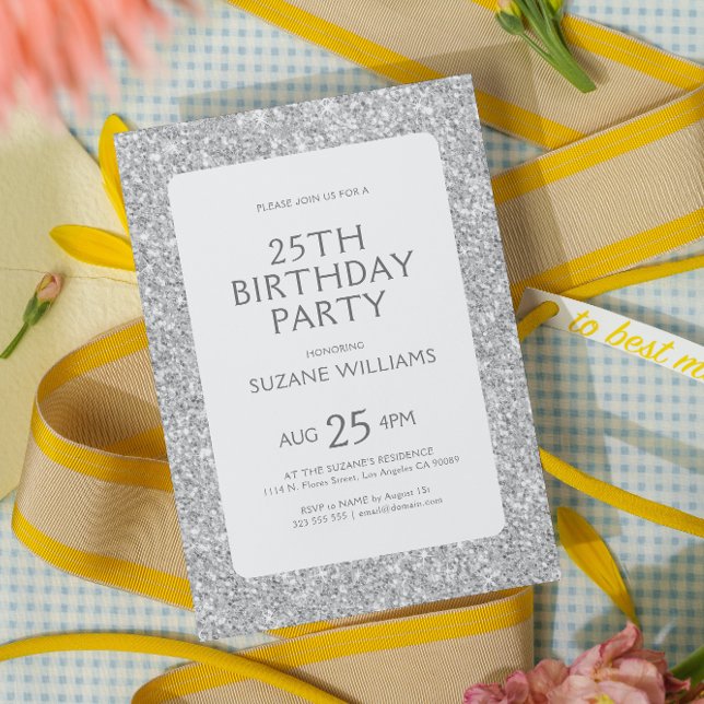 Minimalistic White Glitter Happy Birthday Invitation (Creator Uploaded)