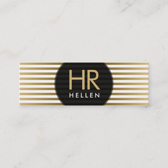 Minimalistic White & Gold Stripes Mini Business Card (Front)