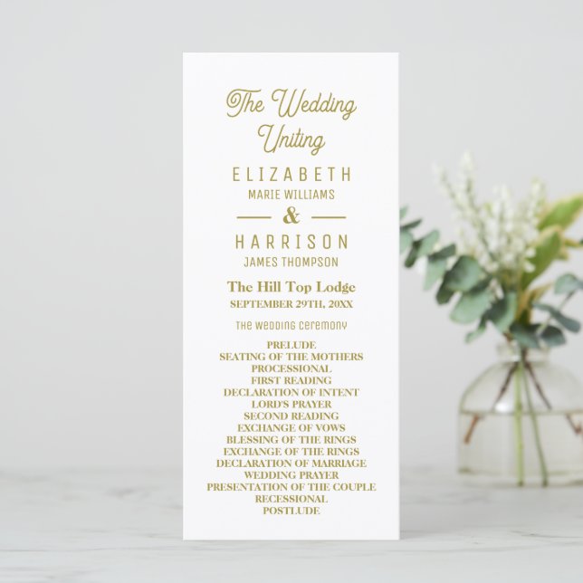 Minimalistic - White & Gold - Wedding  Programme (Standing Front)