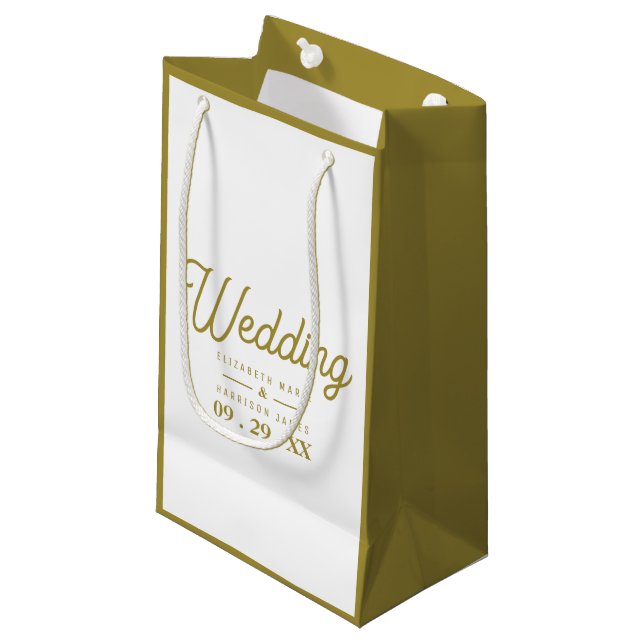 Minimalistic - White & Gold - Wedding Small Gift Bag (Front Angled)