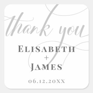 Minimalistic White & Grey Calligraphy Chic Wedding Square Sticker