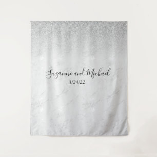 Minimalistic White Marble Ombre Glitter Wedding Tapestry