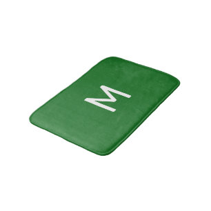 Minimalistic White Monogram on Green Bath Mat
