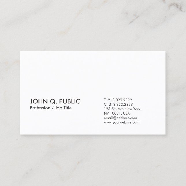 Minimalistic White Professional Creative Modern Business Card (Front)
