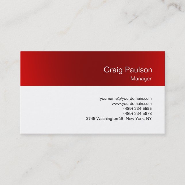 Minimalistic White Red Clean Business Card (Front)