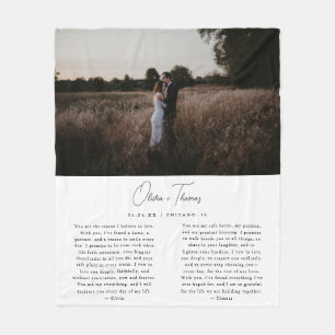 Minimalistic White Script Wedding Vows Photo Fleece Blanket