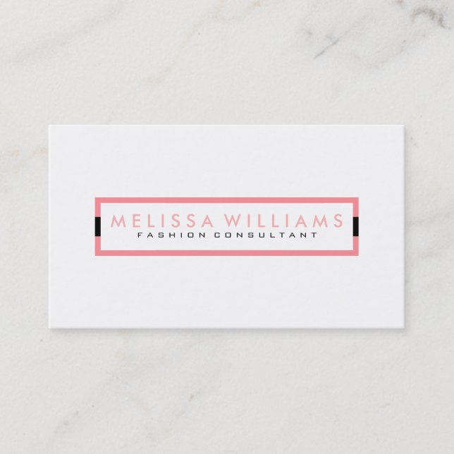 Minimalistic White With Pink Geometric Accents Business Card (Front)
