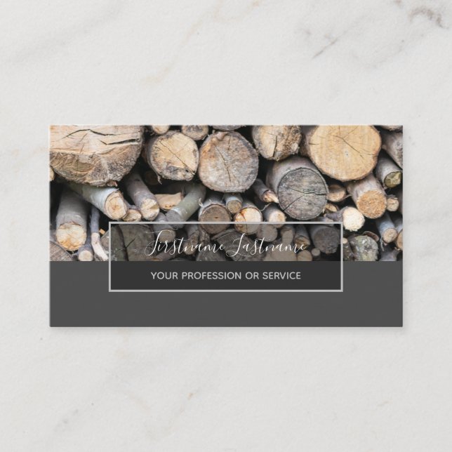 Minimalistic wood stack grey rectangle stripes business card (Front)