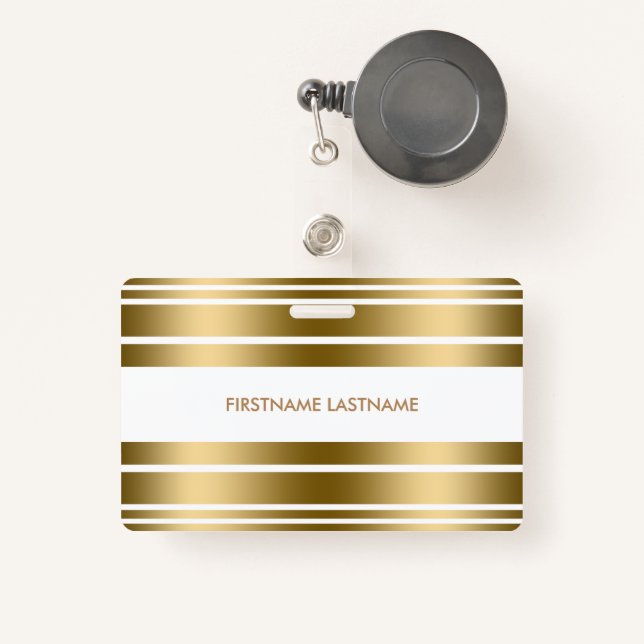 Minimalistig Gold & White Stripes ID Badge (Front with Retractable)