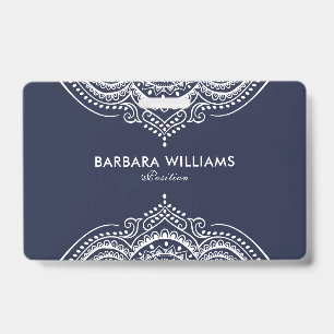 Minimalistig White & Blue Ornate Lace ID Badge