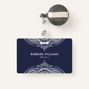 Minimalistig White & Blue Ornate Lace ID Badge