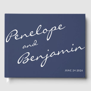 MinimalistNavy Blue Boho Script Wedding Custom Guest Book