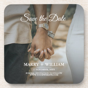 Minimalst Trendy Replace Photo Flat Save The Date  Coaster