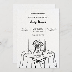 Minimlaist hand drawn dinner table baby shower invitation