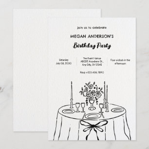 Minimlaist hand drawn dinner table birthday invitation