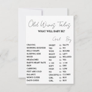 Minimliast Old WIves Tales Baby shower Game Card